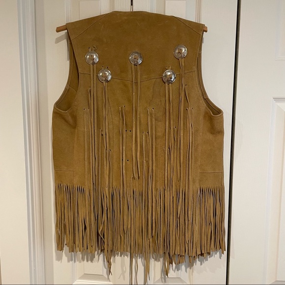 Vintage Real Leather Tan Suede Vest with Silver Conchos - Picture 8 of 10
